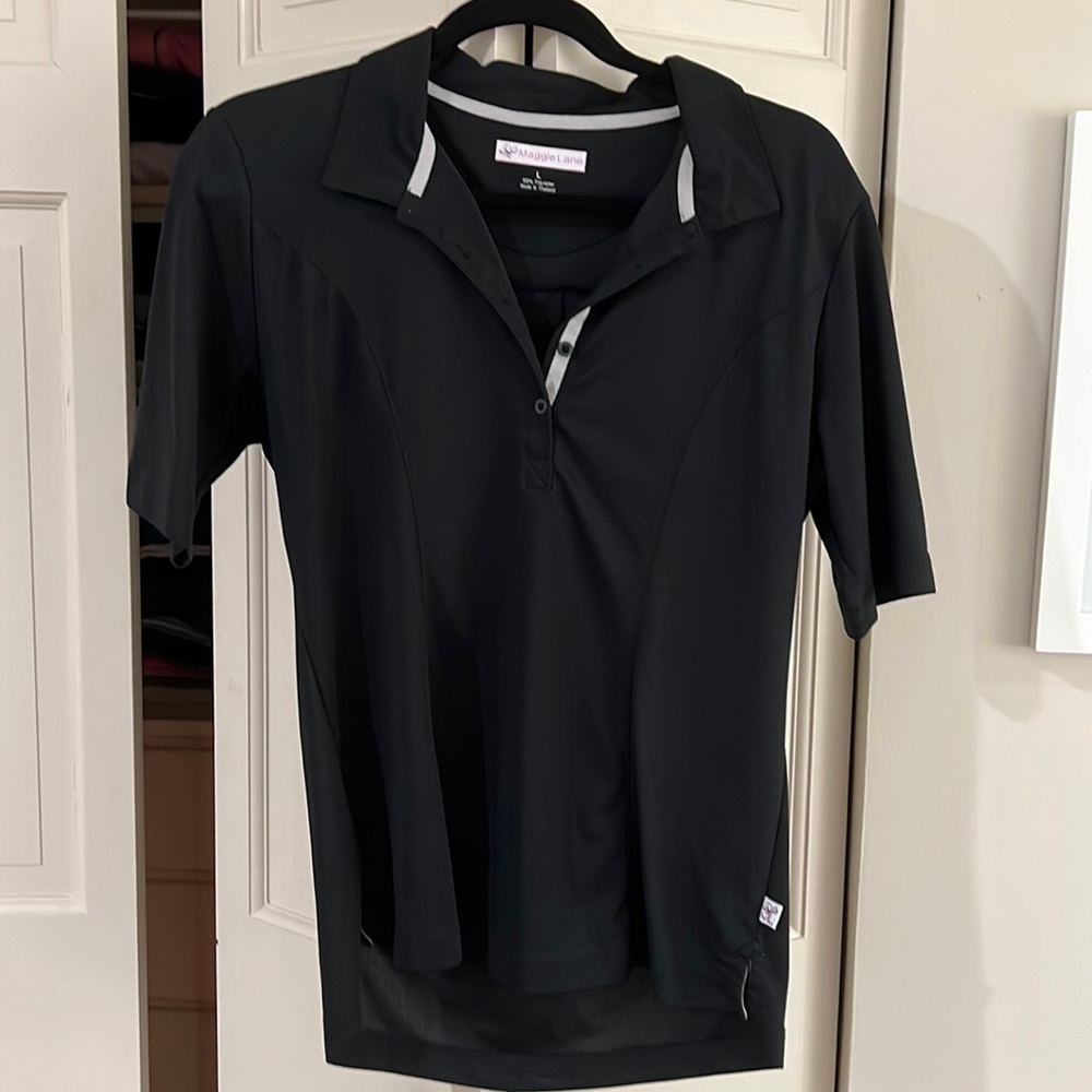 Black fitted Maggie Lane golf shirt